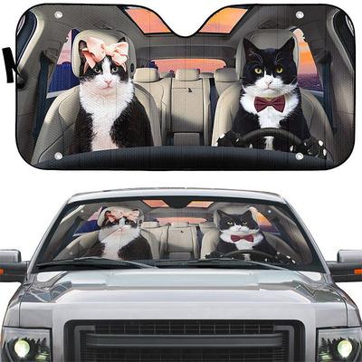 Fun Pet Pattern Car Sunshade - 3D Printed Front Windshield Sun Blocker - UV Protection and Heat Shield