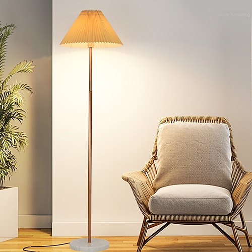 Einfache holz moderne nordic massivholz wohnung haus innen boden lampe stoff schatten e27 nacht lampe holz dunkles holz Image