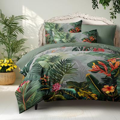 Floral Duvet Cover Set 100% Cotton Soft and Breathable Bedding Featuring Tropical Rainforest Lightweight and Durable Quilt Cover Comfortable for All Seasons Easy to Care