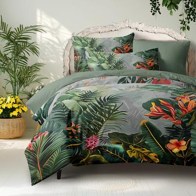 100% Cotton Tropical Rainforest Plant Plush Series Duvet Cover 3-Piece Set for Summer Soft Skin Friendly Long Lasting