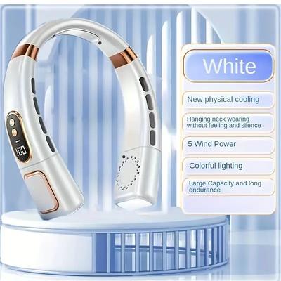 Hanging Neck Fan Air Cooler Portable Fan Wearable Neck Fan 5-Speed Silent Cooling USB Powered Touch Control for Sport Travel