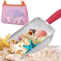 spiaggia in rete pala con rete borsa da spiaggia per la raccolta di conchiglie filtro paletta per la sabbia per raccogliere conchiglie dente di squalo setaccio mestolo contenitore per giocattoli da