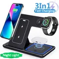 Supporto per caricabatterie Wireless veloce pieghevole da 30W LED 3 in 1 stazione di ricarica per iPhone 15 14 13 12 11 Apple Watch 9 8 7 6 5 Airpods Pro
