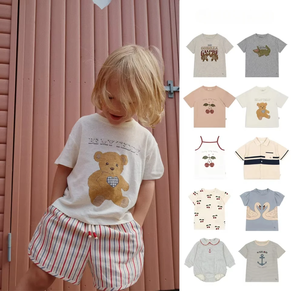 2025 sommer KS Baby Mädchen Cartoon Schwan T Shirts Bodys kinder Kleidung Jungen Baumwolle Gorilla T-shirt Polos Kinder Homewear Image