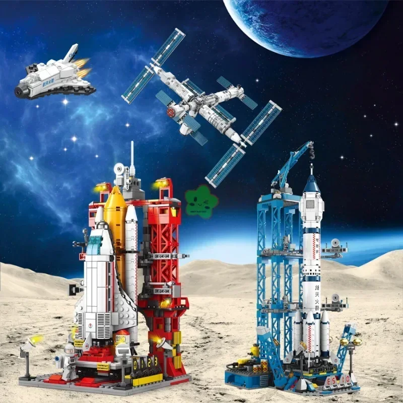 Luftfahrt Raumsport Modell Space Shuttle Rakete Startzentrum Bau Bausteine Raumschiff Kinder Ziegel Kreatives Spielzeug Image