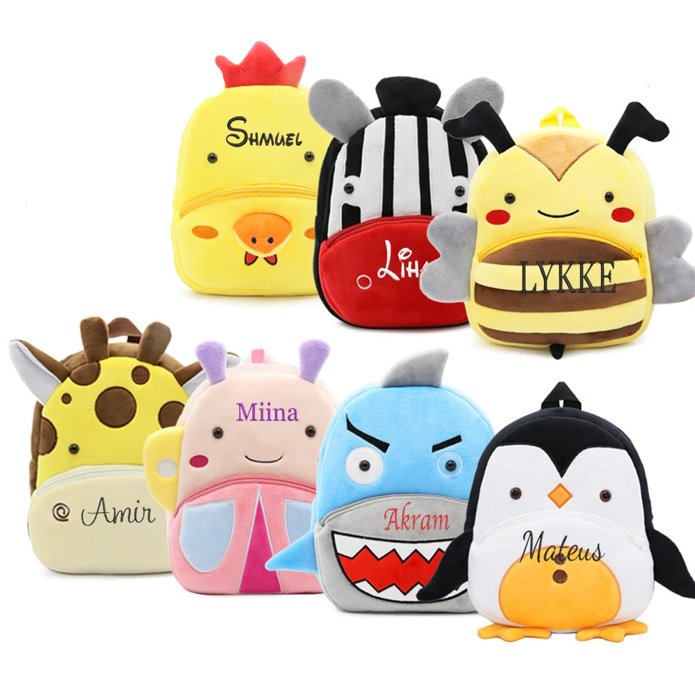 Nom personnalisé sac à dos pour enfants maternelle mignon sac à dos en peluche personnalisé brodé petit bébé école dessin animé sacs de collation