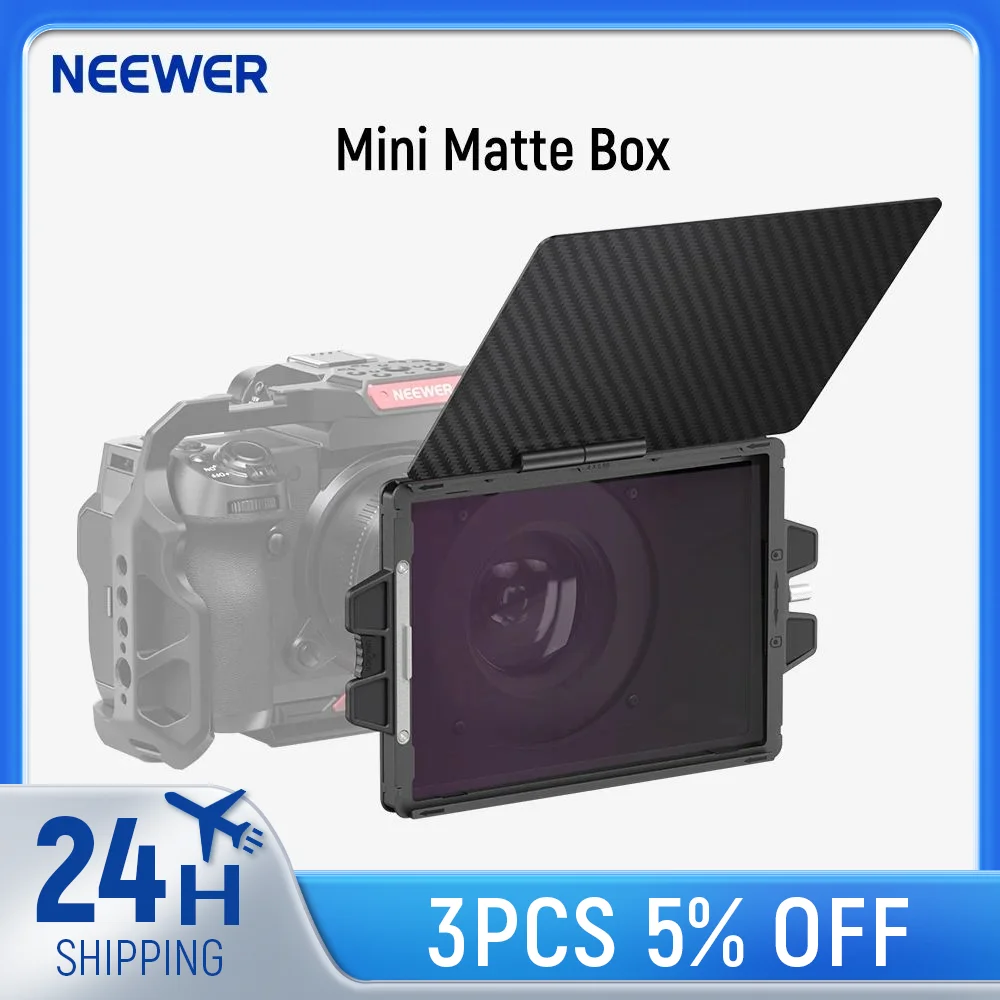 NEEWER Mini Matte Box mit 10,2 x 5,65 Zoll Filterschale, Kohlefaser-Flagge für spiegellose DSLR-Kamera, kompatibel mit 67/72/77/82 mm Objektiv Image