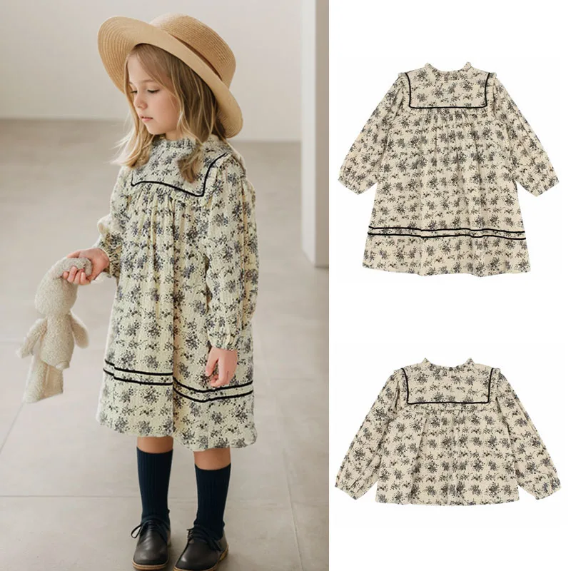 Bio-Baumwolle Baby Mädchen Kleider Blumen Prinzessin Mädchen Kleid für Frühling Herbst Baby Mädchen Geburtstag Party Kleidung Image