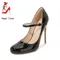 12CM Buckle Women Pumps Big Size PU Leather Office Black Shoes Round Toe Stiletto Heels Spring