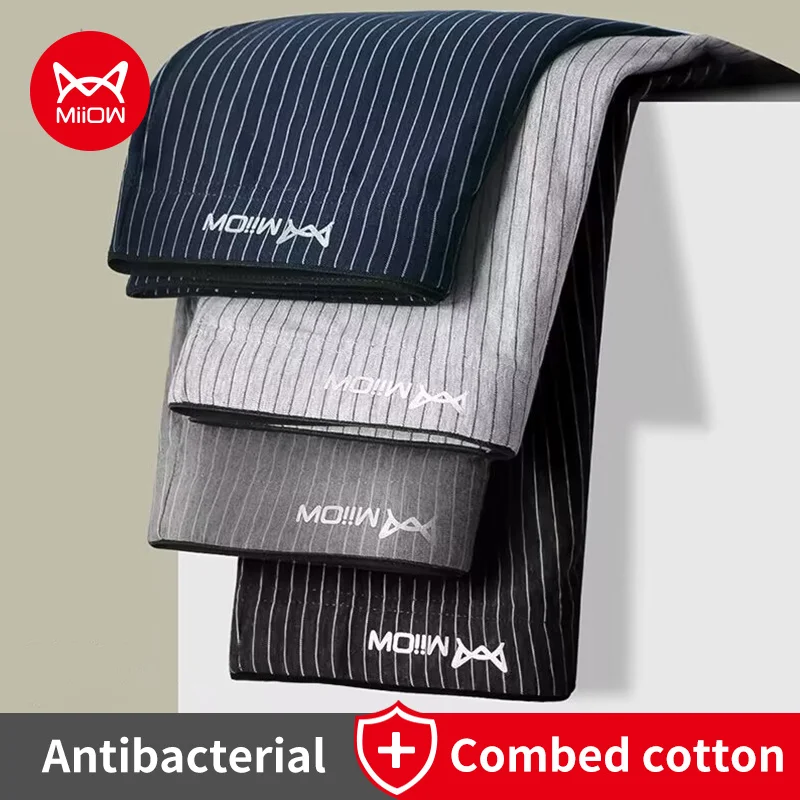 MiiOW 4Pcs Baumwolle männer Boxer Unterwäsche Graphene Antibakterielle Mann Badehose Atmungs Gestreiften Männer Unterhose Boxer Männlichen Höschen Image