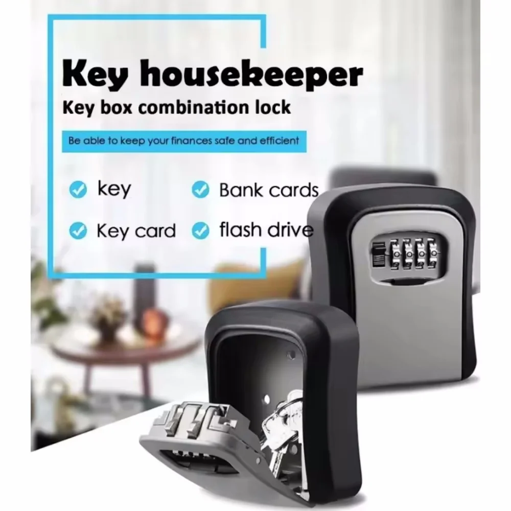 An der Wand montierte Schlüsselaufbewahrung, Geheimbox, Kunststoff-Organizer, 4-stellige Kombination, Passwort, Sicherheitscode, Schloss, Zuhause, Schlüsselsafe