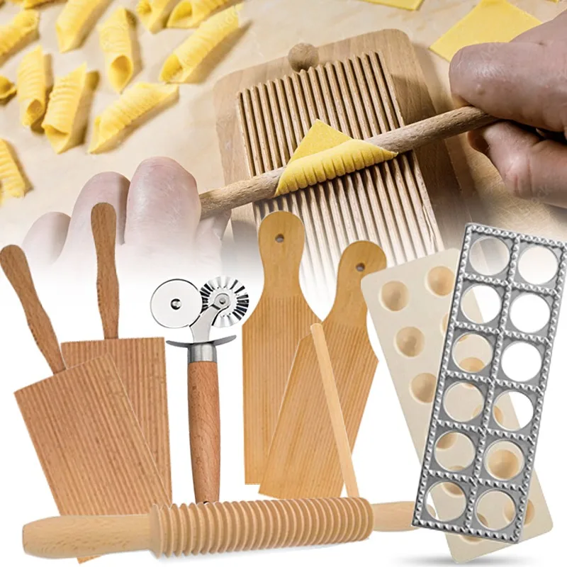 Pagaie per burro in legno di faggio Tavola per pasta fatta in casa Gnocchi in legno Cavatelli Garganelli Fettuccine Pasta Cutter Stampi per ravioli