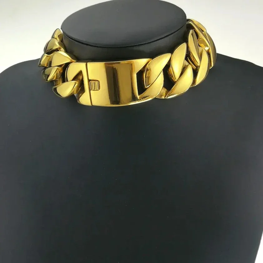 Goldfarbener 316L-Edelstahl, komplett poliert, 31 mm Breite, sehr schwere lange Kette, 40–55 cm, Halskettenschmuck Image