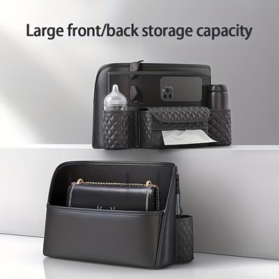 TEMU 1pc Car Seat Storage Bag, Multi-functional Storage Bag, Armrest Box Storage Bag, Seat Back Hanging Tissue Bag With Water Cup Holder, Car Interior Accessories, Car Storage And Organization, Car Decor