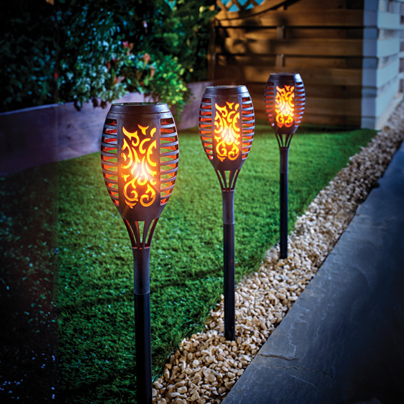 Solarflammen-Pfahlleuchten, 3er Set Gainsborough Image