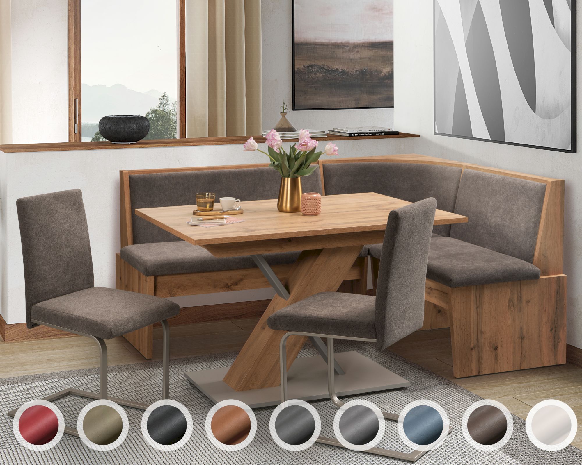 Schösswender »Inka« Eckbankgruppe I 147x187 cm / Gavin 04 hellbraun / offen / Rundecke / Appalachian Oak Dekor Image