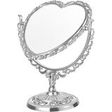Heart Shaped Cosmetic Mirror Simple And Lovely Aesthetic Magnifying Mirror Rotatable Double Sided Dresser Mirror Vintage Mirror Desktop Makeup Mirror Vanity Mirror For Desk (Sliver)