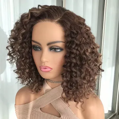 Wear Go Short Curly Lace Wigs Highlight Honey Blonde Deep Curly Synthetic Lace Wigs for Women Pre