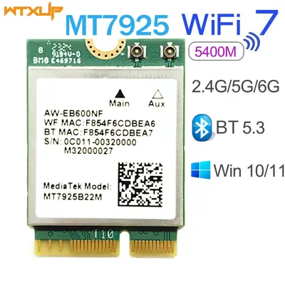 Wi-Fi 7 MT7925 wireless Lan card 5400Mbps M.2 key E tri band 2.4G 5G 6G BT5.3 wifi adapter for win