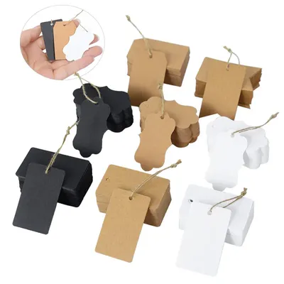 100pcs Brow/White/Black Paper Gift Sealing Label Cards With String 20m Store Jewelry Price Tags