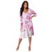 Plus Size Women's Printed V-Neck Dress by Roaman's in Pink Multi Floral (Size 22/24)