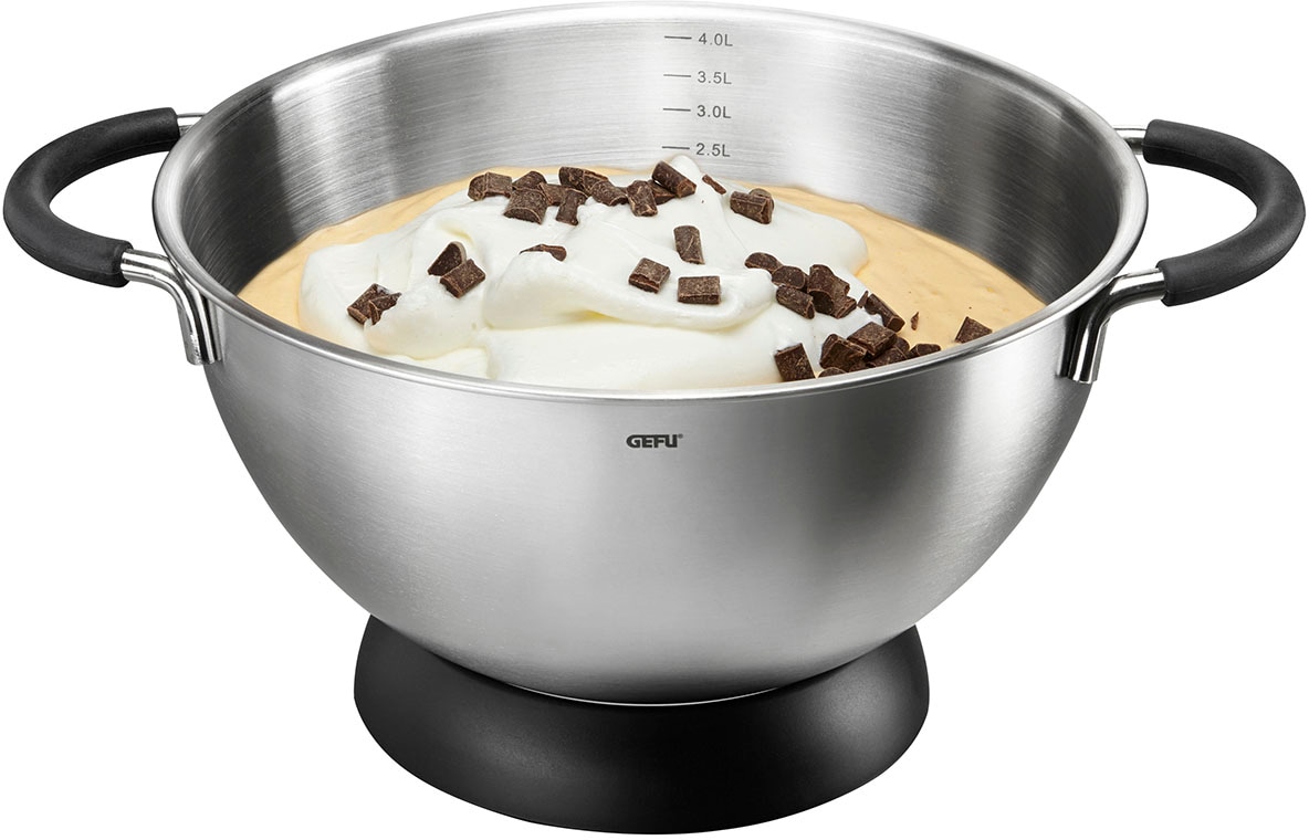 Rührschüssel GEFU "MESCO", silber (silberfarben), H:14cm Ø:24cm, Edelstahl, Schüsseln, Rührschüssel, inkl. Standring, Schüsselgriffe, Ø 24 cm