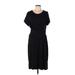 Anthropologie Casual Dress - Wrap Crew Neck Short Sleeve: Black Solid Dresses - Women's Size Large Petite