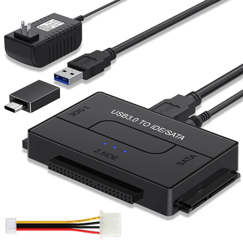 SATA/IDE zu USB 3.0 Adapter Festplattenadapter Konverter für Universal 2,5/3,5 Zoll IDE SATA HDD SSD mit 12V 2A Netzteil Image