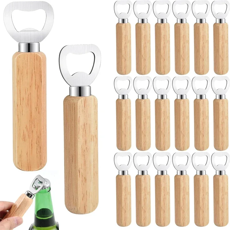 Flaschenöffner aus Edelstahl und Holz, tragbarer Bieröffner für Zuhause, Flaschenöffner für Trauzeugen, Geschenke, Barzubehör, Küchenhelfer Image