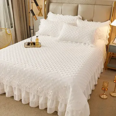 Quilted thicken white bed sheet summer bedspread couple 2 people bed linens luxury double bed bedding king size 180x200cm