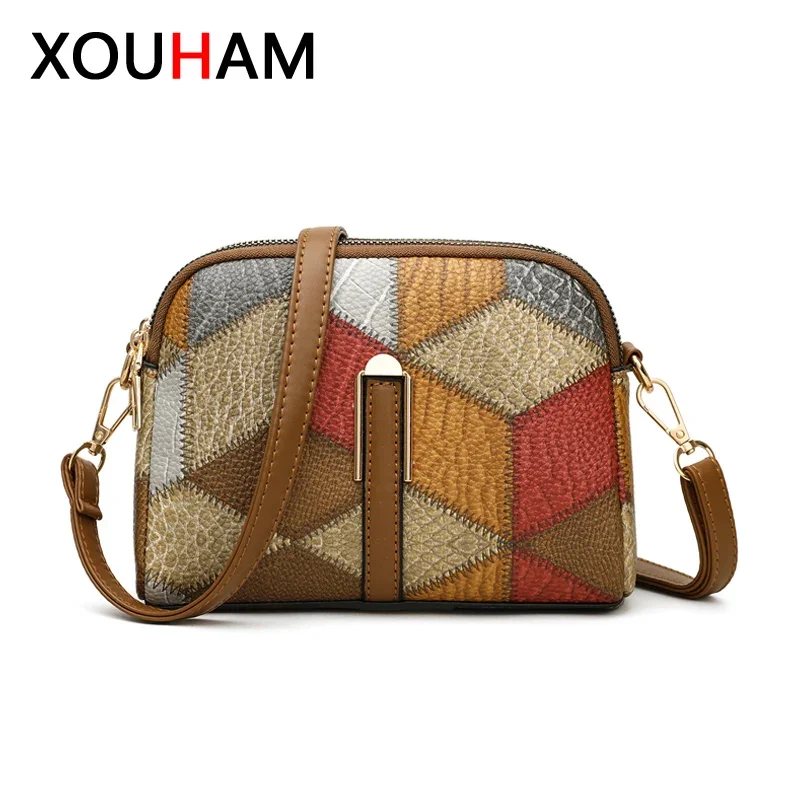 XOUHAM couleur bloc sacs à bandoulière pour femmes Style National Double fermeture éclair sac à bandoulière dames portefeuille en cuir PU sacs à main de mode