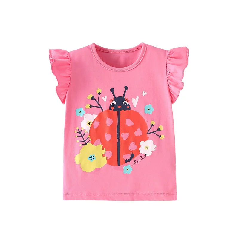 Springen Meter 2-7T Flamingo Sommer Mädchen T Shirts Ärmel Heißer Verkauf Kinder Tees Tops Baby Kostüm Baby shirts Image
