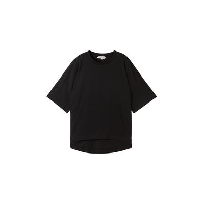 TOM TAILOR DENIM Damen Oversize T-Shirt aus Baumwolle, schwarz, Uni, Gr. L Image