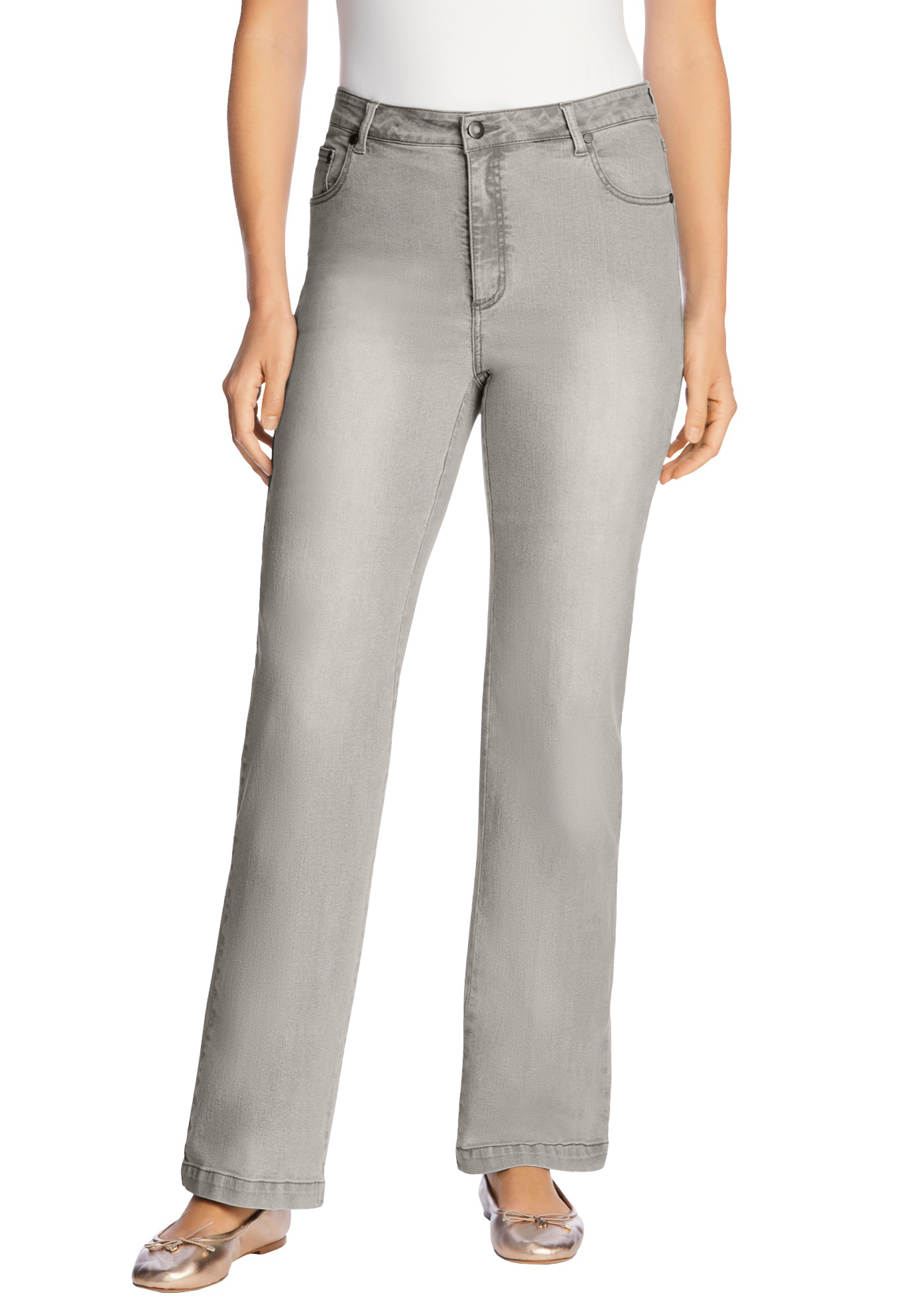 Plus Size Women's Stretch Denim Wide-Leg Five-Pocket Jeans by Woman Within in Grey Sanded Wash (Size 30 W)