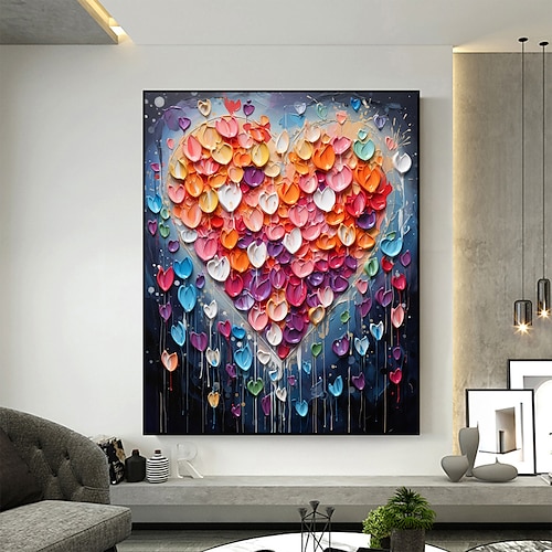 Handgefertigtes Ölgemälde auf Leinwand, Wandkunst-Dekor, originelle farbige Liebe zur Heimdekoration, mit gespanntem Rahmen, ohne Innenrahmen-Gemälde Image