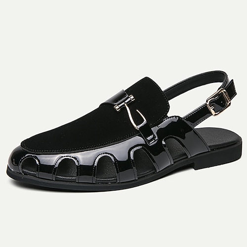 Herren Sandalen Römische Schuhe PU Leder Atmungsaktiv Komfortabel Rutschfest Schnalle Schwarz Weiß Image