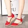 Maogu lässig Leinen Keil Absätze Sandalen Sommer rot rosa 6cm High Heel Plattform Espa drilles Frühlings schuhe 42 34 2024 Damen Sandalen