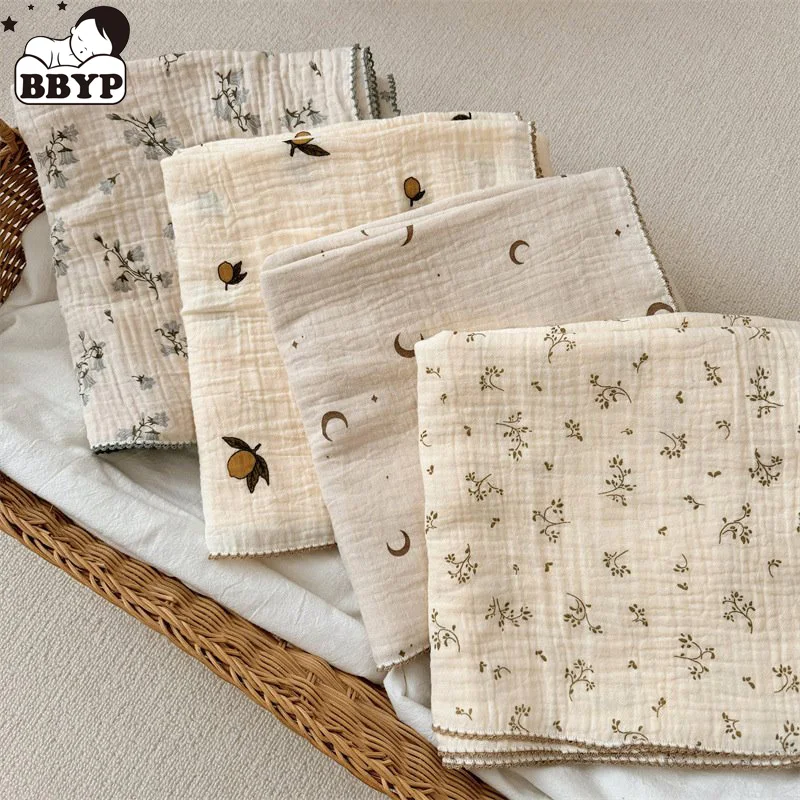 2-lagige Decke für Neugeborene Blumen Baumwolle Musselin Wickel dünne Baby Sommer decke Kleinkind Kleinkind Baby Badet uch 100x100cm Image