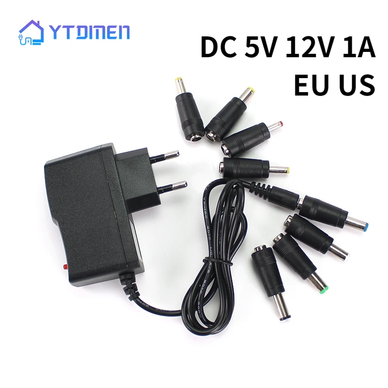 AC/DC 5 V 12 V 1 A Adapter Netzteil 5,5 mm x 2,5 mm Schaltnetzteil Ladegerät 110 V auf 220 V mit 8 Universal-Konvertierungsstecker Image