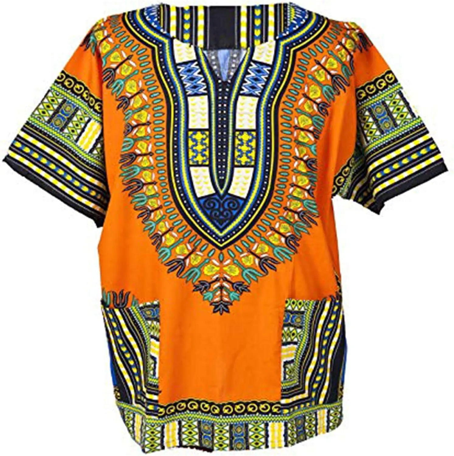 Orangefarbenes traditionelles afrikanisches Dashiki-Baumwollhemd im Tribal-Hippie-Stil, verschiedene Farben, perfekt für Festival-Bastelkleidung, Unisex
