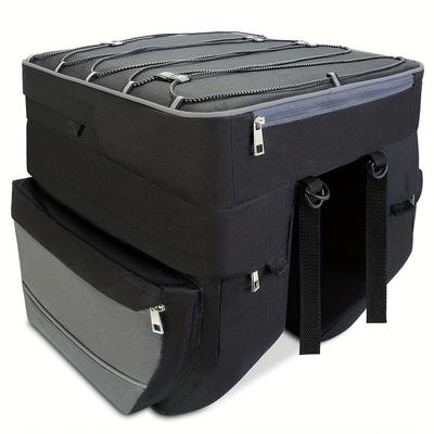 TEMU 3-in-1 Large Capacity Waterproof Bike Rack Carrier Bag With Reflective Trim, Detachable Polyester Pannier For Outdoor Camping & Commuting, Multiple Compartments For Secure Storage Image