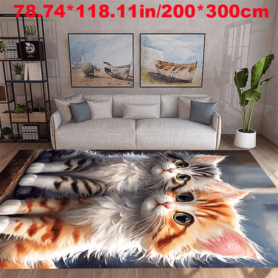 TEMU Crystal Velvet Cute Kittens Pattern Carpet, Area Rug, Soft Carpet, Machine Washable, Non-slip, Office Entrance Door Mat, Decorative Carpet For Hotel Cafe Shop, Restaurant Floor Mat Image