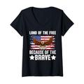 Damen Land of the Free Because of the Brave Graphic Party T-Shirt mit V-Ausschnitt