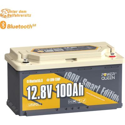 Power Queen - 12V 100Ah Bluetooth H190 LiFePO4 Akku, 1280Wh Lithium-Eisen-Phosphat-Akku mit 100A