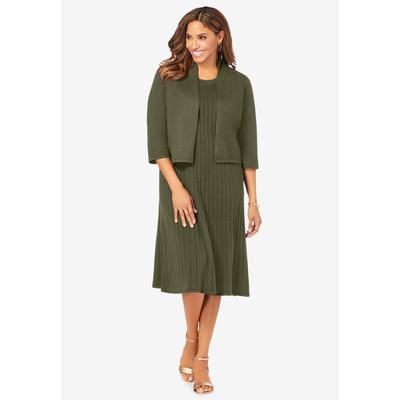 Plus Size Women's 2-Piece Sweater Jacket Dress by Jessica London in Dark Olive Green (Size 26/28) Cardigan Set