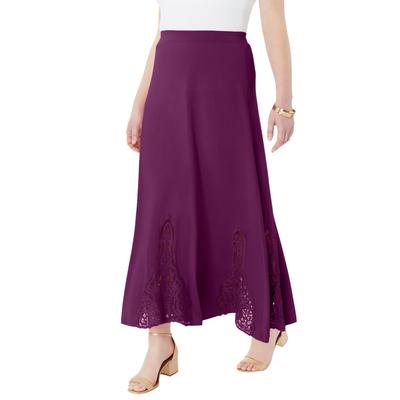 Plus Size Women's Ultrasmooth® Fabric Lace Maxi Skirt by Roaman's in Dark Berry (Size 30/32)