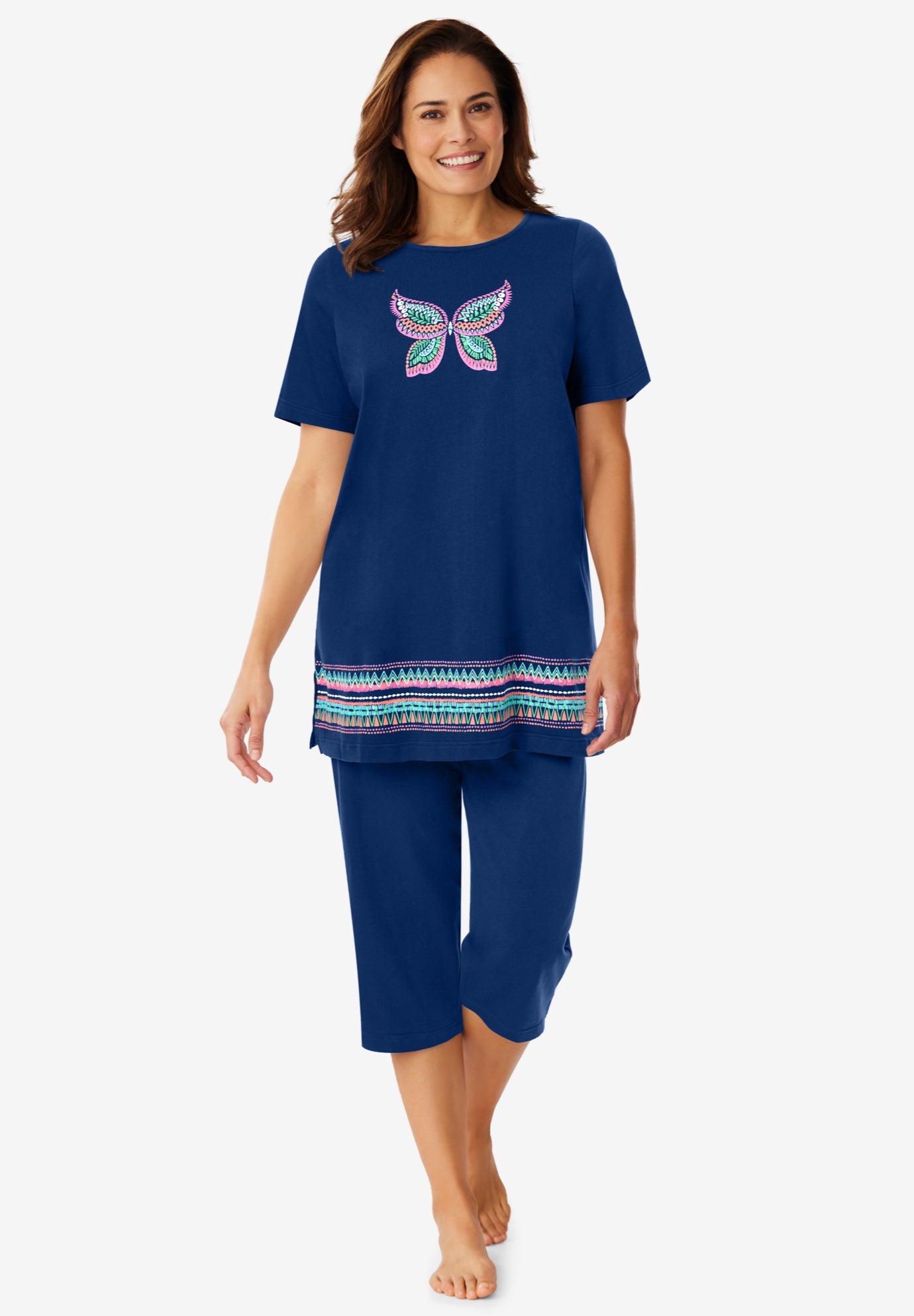Plus Size Women's Knit Capri Sleep Set by Dreams & Co. in Evening Blue Butterfly (Size 6X)