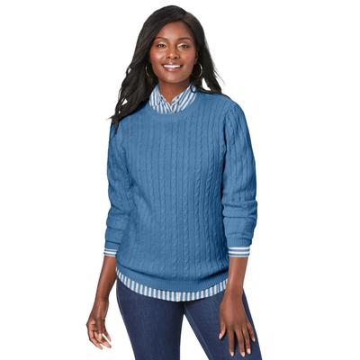 Plus Size Women's Cable Crewneck Sweater by Jessica London in Dusty Indigo (Size 2X)
