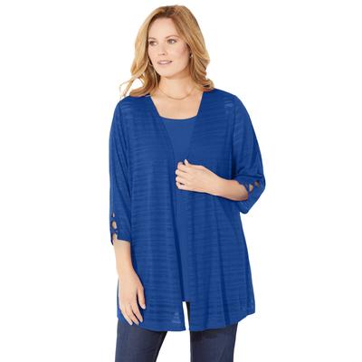 Plus Size Women's Shadow Stripe Cardigan by Catherines in Dark Sapphire (Size 0XWP)