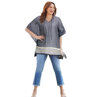 Plus Size Women's Georgette Peasant Poncho by Catherines in Black Zigzag Border (Size 2X/3X)